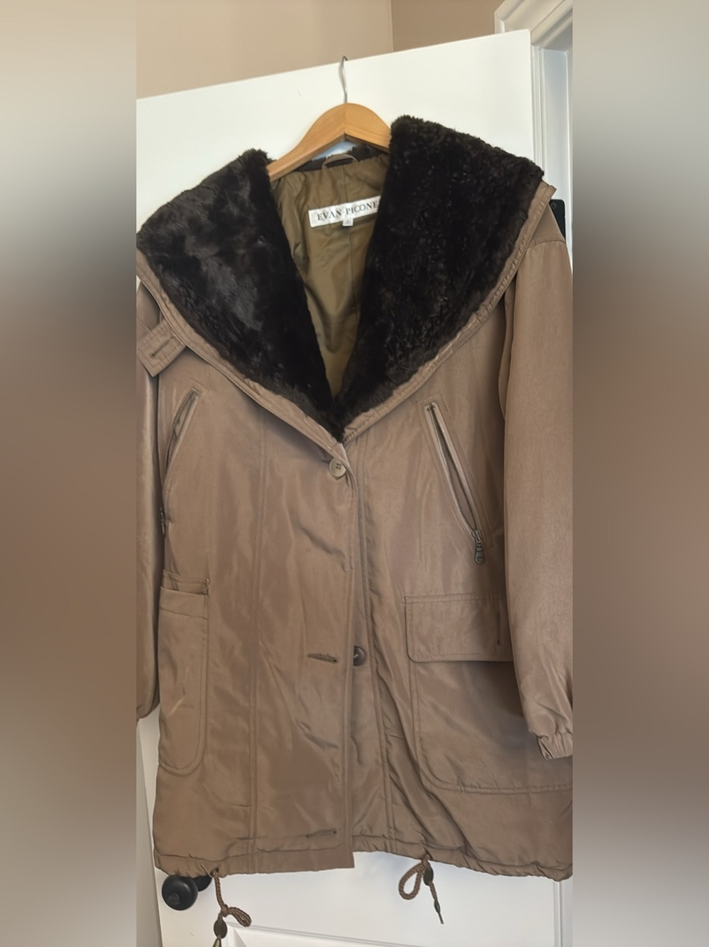 Evan Picone Vintage Faux Fur Collar Puffer Jacket in Brown